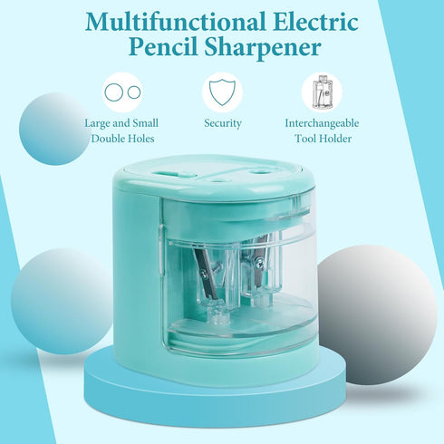AUAUY Electric Pencil Sharpener with Double Hole, USB/Battery Operated Automatic Sharpener with 4 Extra Knife Holders, for 6-8mm/9-12mm Standard P...
