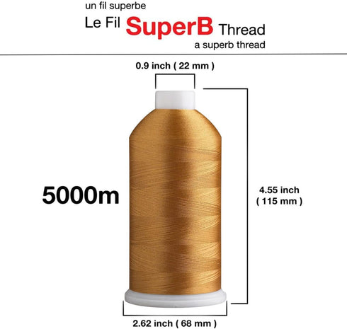 Super B Polyester Embroidery Thread, 40wt Large Spool 5000m, Embroidery Thread for Commercial & Domestic Machine, 175 Popular Colors Machine Embro...