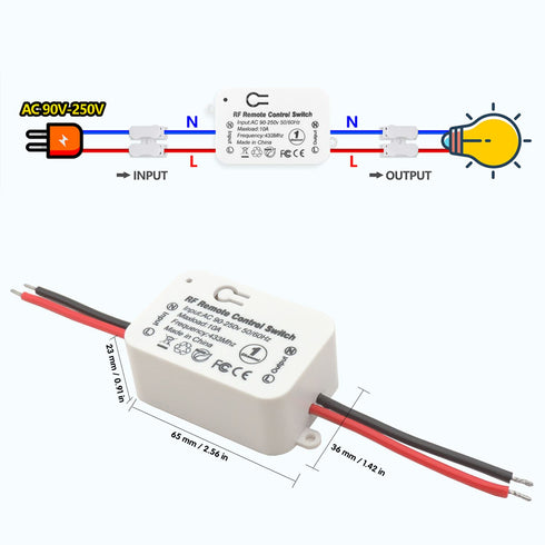 DieseRC AC 110V 120V 220V 240V Wireless Remote Control Light Switch 1500W 1 Channel 433Mhz RF Relay Receiver with 2 Transmitters Keyfob for Lamp b...