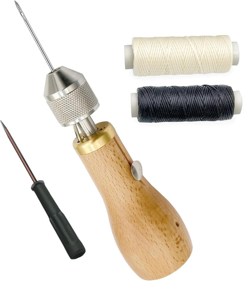 Professional Sewing Awl Hand Stitcher Repair Tool Kit for Leather and Heavy Fabrics with 2PCS Needles, 1PC Coil and Yarn/Threads...