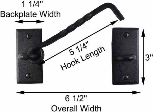 Renovators Supply Manufacturing Hook and Eye Latch 6.5 in. Black Wrought Iron Door Lock Latch/Gate Latch with Mounting Hardware...