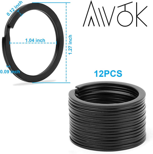 32mm Black Split Key Ring, Flat Key Ring, Split Ring, Black O Ring for Car Keys, for Home Key (12pcs)...