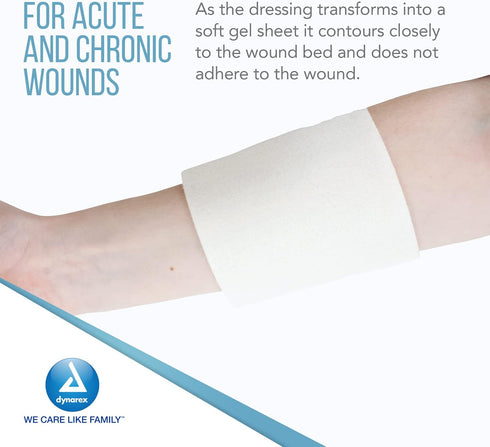 Dynarex DynaGinate Calcium Alginate Wound Dressing - Sterile, Non-Stick Topical Wound Pads - Absorbent Gel Patches for Moderate to High Exuding Cu...