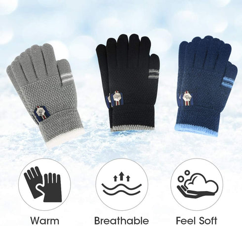 ORVINNER Kids Winter Gloves for Boys Girls, 3 Pairs Children Warm Wool Lined Gloves Toddler Thermal Knitted Mittens...