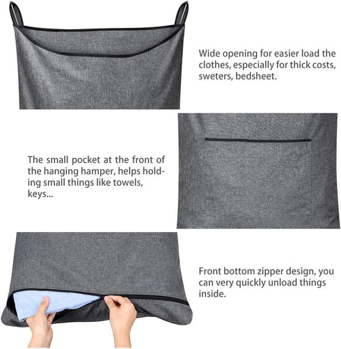 Hanging Laundry Hamper,Door Hanging Hamper with Width Opening, Over the Door Laundry bag with hooks, Laundry Collector and Over Door Storage Bag (...