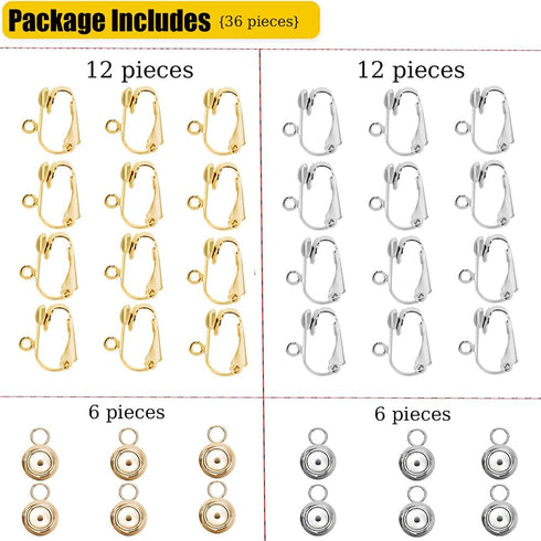 Adjustable gold Silver clip on earring converter kit for women,pierced to clip earring backs adapters findings for jewelry making,change hooks Pos...