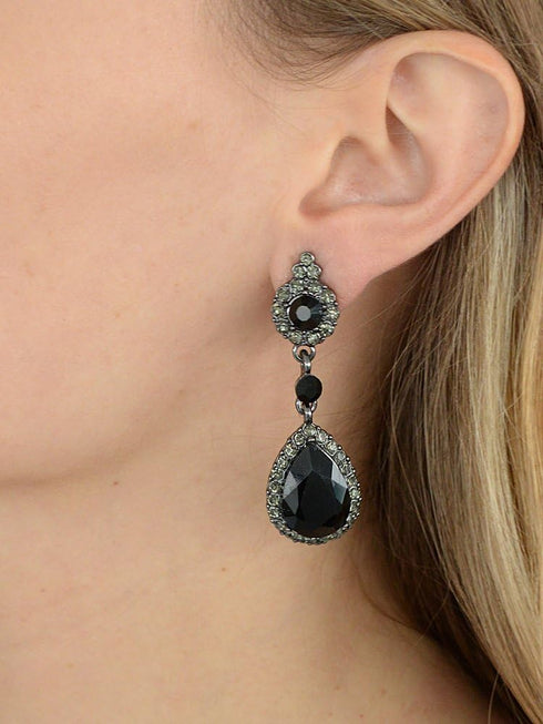 Mariell Black Crystal Teardrop Dangle Earrings, Jewlery for Brides, Bridesmaids, Prom and Wedding Parties...