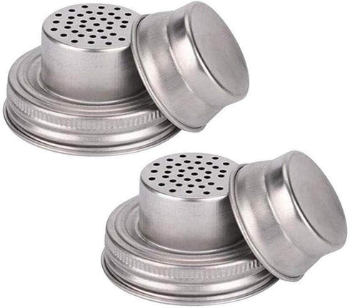 Mason Jar Shaker Lids, 2-Pack, Stainless Steel, Silver, Compact, Screw Top, Dishwasher Safe...