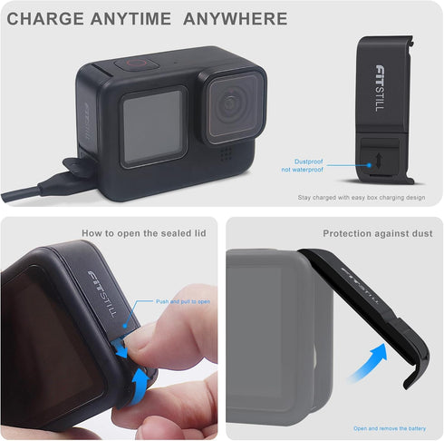 FitStill Black Silicone Sleeve Case for Go Pro Hero 12/Hero 11/Hero 10/Hero 9 Black,Battery Side Cover&Screen Protectors& Lens Caps&Lanyard for Go...