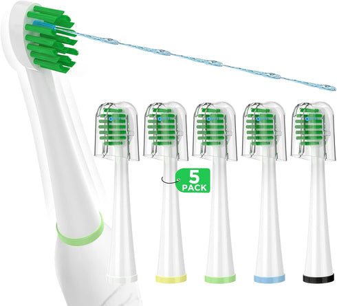 Replacement Toothbrush Heads for Water Pik Sonic Fusion (SF-01 / SF-02 / SF-03 / SF-04), Compact, with Covers, 5 Count, White...