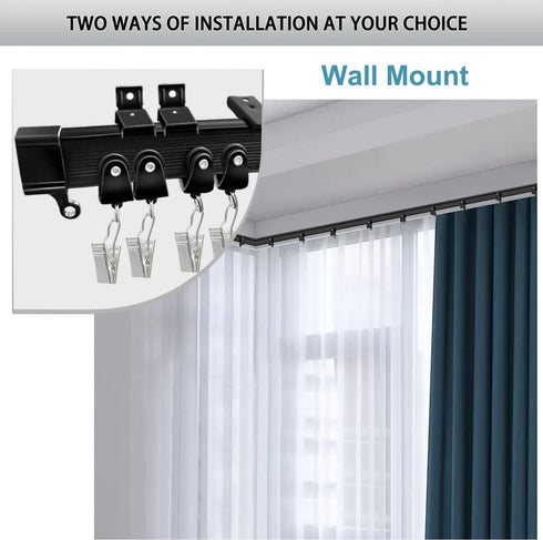 KOLAKO Curtain Track Accessories for Flexible Bendable Curved Curtain Track Ceiling Wall Mount Black Sliding Drop Curtain Track Hardware Set – Cur...