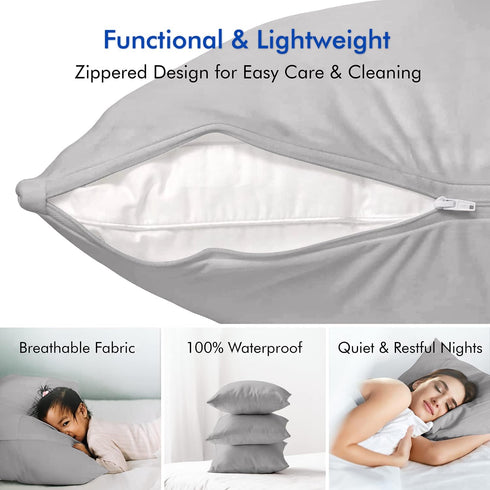 Guardmax Waterproof Pillow Protector Grey Standard Size - Zippered Bed Bug Pillow Protector 2 Pack - Hypoallergenic Pillow Case Cover Protects fro...