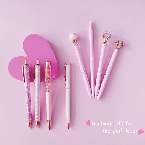Jxueych 8 Pack Aesthetic Ballpoint Pens for Women Girls, Cute Pens Office Supplies Desk Decor, Stylus Tip, Crystal Diamond, Glitter, Liquid Sand F...