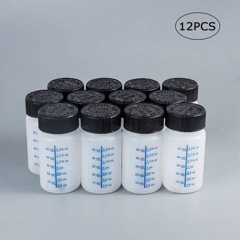 BENECREAT 12 Packs 50ml Touch Up Paint Bottles with Childproof Brush Caps and Mixing Balls, 1 Brush, 2 Plastic Syringes and 2 Tip Needles for Glue...