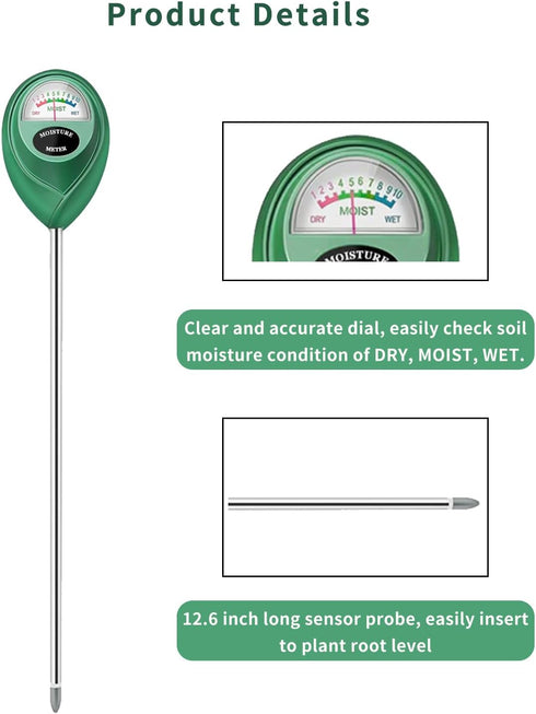 Soil Moisture Meter, 2 Pack Long Probe Soil Moisture Monitor for House Plants, Soil Hygrometer Moisture Sensor for Indoor & Outdoor, Garden, Farm,...