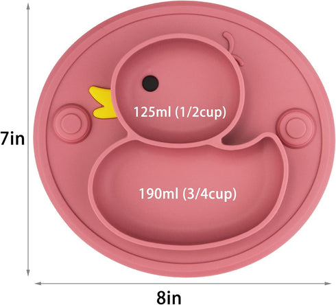 Baby Divided Plate Placemat Silicone- Portable Non Slip Child Feeding Suction Plate for Children Babies and Kids BPA Free Baby Dinner Plate Microw...