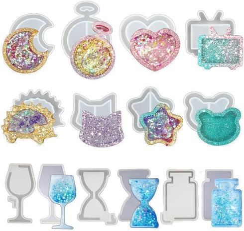 iSuperb 11Pcs Resin Shaker Mold DIY Quicksand Star Moon Cat Casting Epoxy Silicone Mold Heart Shaped Kawaii Resin Epoxy Jewelry Molds for Pendant ...