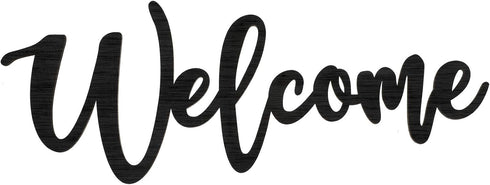Jetec Wood Cutout Welcome Sign Welcome Wall Decor Word Wood Art Sign for Front Door Rustic Home Gallery Wall Decorations 15.7 x 6 Inches(Black)...
