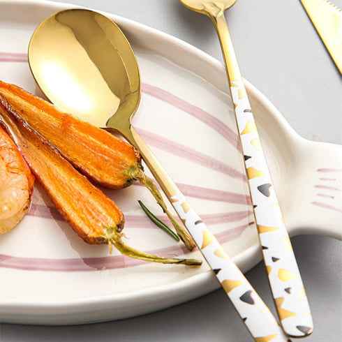 Stainless Steel Soup Spoon,Korean Dessert Spoon,White Gold Spotted Spoon for Home, Kitchen or Restaurant, Set of 4 Colour Spotted Soup Spoons, 8 I...