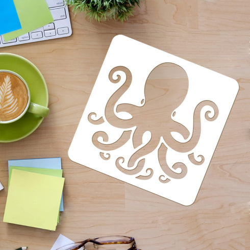 FINGERINSPIRE Octopus Drawing Painting Stencils Templates 11.8x11.8 inch Plastic Stencils Decoration Square Reusable Ocean Theme Stencils for Pain...