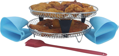 Round Air Fryer Rack, 7.8inch Stainless Steel Dehydrator Rack with Insulated Clamp and Brush Air Fryer Accessories for Ninja, Philips, Gowise USA,...
