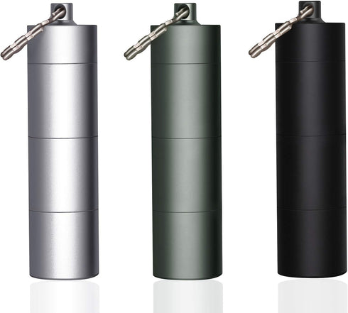 3 Packs Portable Keychain Pill Holder Case, EFFIET 3 Compartments Metal Pocket Emergency Pill Container Dispenser Box Outdoor Medicine Bottle Tin ...