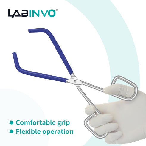 Lab Beaker Tongs, with Blue Rubber Coated Ends Clamping Tools, Chrome Plated Steel Beaker Pliers for 50mL - 2000mL Capacity Beaker, IN-BT150...