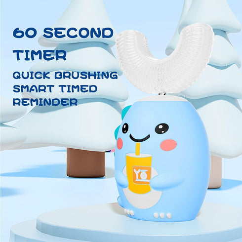 Kids U Shaped Electric Toothbrush with 4 Brush Heads, Sonic Toothbrush Kids with 5 Modes, Cartoon Dinosaur 360-Degree Cleaning IPX7 Waterproof Des...