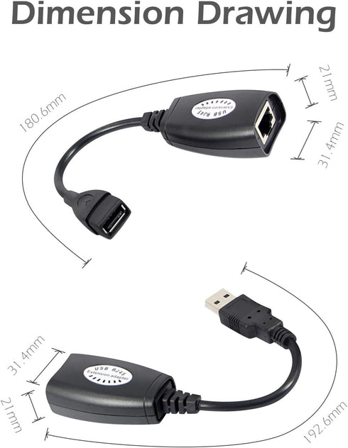 USB Extender Over RJ45 Cat 6/5/5e, Ethernet Splitter to USB Extension Up to 50m/164ft, Compatible with Computers, Phones, Mice, Keyboards, Disks, ...