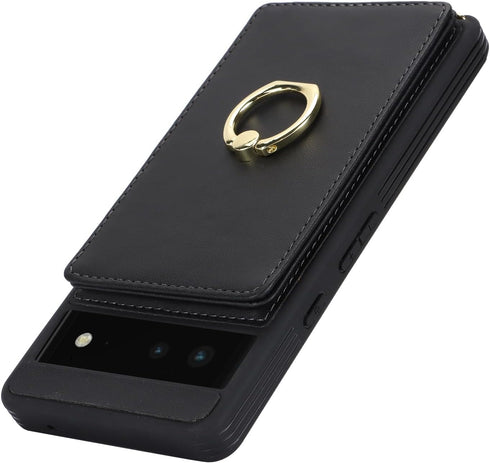for Google Pixel 6 Case with Card Holder and Strap for Women,Crossbody Lanyard,Ring Stand,Snap Clasp,Phone Wallet Cases 6.4 inch(Black)......