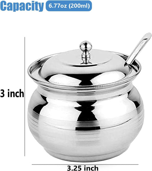 Rastogi Handicrafts Stainless Steel Small Pot Storage Capacity 200 ml Pot for Oil Ghee, salt, tea, coffee, spices, dry fruits, sugar (1) Size- Inc...