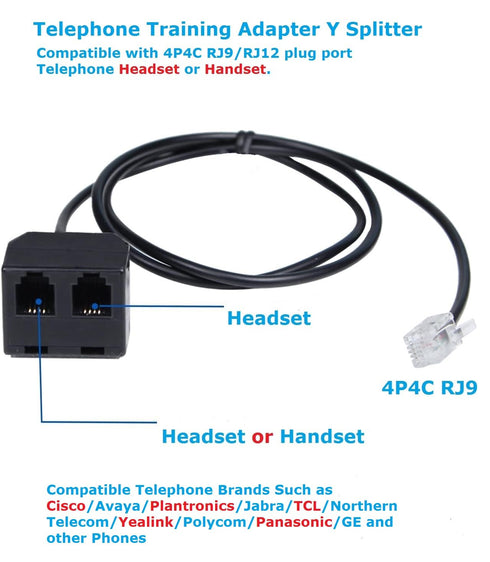 RJ9 Telephone Training Adapter Y Splitter Compatible for Headset or Handset for Norstar, Nortel Meridican, Avaya, Ashtra, Mitel, Polycom, Plantron...