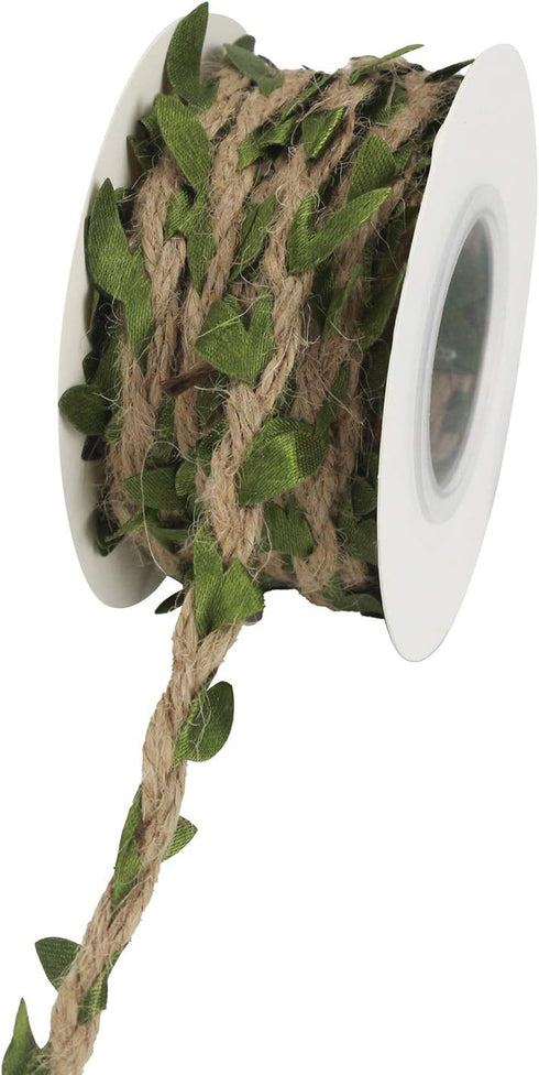 MEEDEE Natural Jute Twine Burlap String Leaf Twine with Twine Vine Green Leaves, 1" x 10 Yards, Perfect for Boho Baby Shower Party Jute Garland Tw...