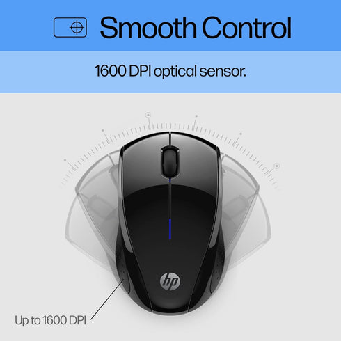 HP Wireless Mouse - Black, 15-Month Battery, 1600 DPI Sensor, Side Grips - For PC/Laptop, Mac, Chromebook...
