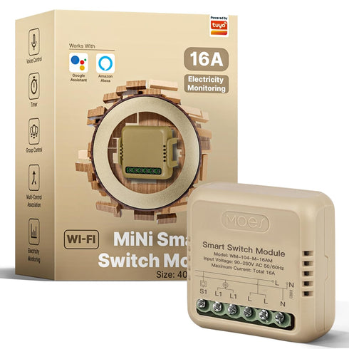 MOES WiFi Smart Relay with Energy Meter, Work with Google Assistant & Alexa, Mini Smart Light Switch Module as Home Assistant, No Hub, Timer Relay...