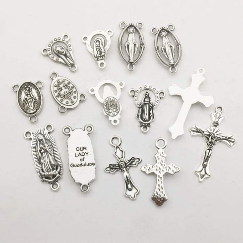 100g (60pcs) Antique Silver Cross Jesus Maria Our Lady Miraculous Centerpiece Crucifix Medal Charms Pendants for Crafting, Jewelry Findings Making...