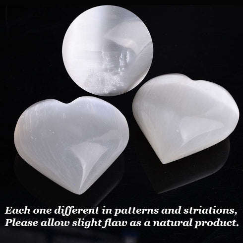 AMOYSTONE Selenite Crystal Hearts of Palm Worry Stone Crystal and Healing Stones Home Decoration 2PCS...