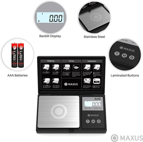 MAXUS Digital Pocket Gram Scale 500g x 0.01g High Precision with Tray, Weighs Small Food, Jewelry, Ounces, Grains, LCD Display, Tare Function...