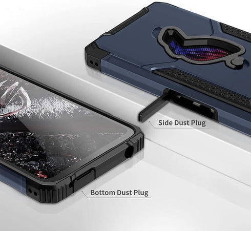 Armor Case for ASUS ROG Phone 5, 5 Pro Cover, Soft TPU with Built in Camera Protector, Dust Cover for Charging Port and Cooler Port with Clear Tem...