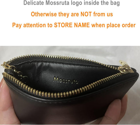 Premium Genuine Full Grain Leather Mini Coin Purse Keychain Pouch Card Holder for Men Women (Black)...