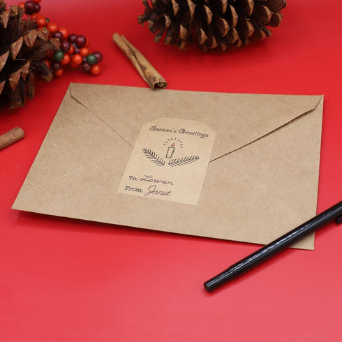 Boho Simple Christmas Gift Tag Adhesive Stickers – 2 x 3 Inch Labels, Roll of 100 with Minimalist Designs – Merry Christmas, Noel, and Candle, Mad...