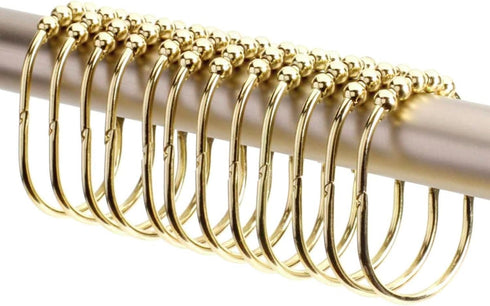 2 Lb. Depot Wide Shower Curtain Rings - Set of 12 Easy Glide Rollers with Decorative Gold Finish - Stainless Steel Shower Hooks for Straight and C...