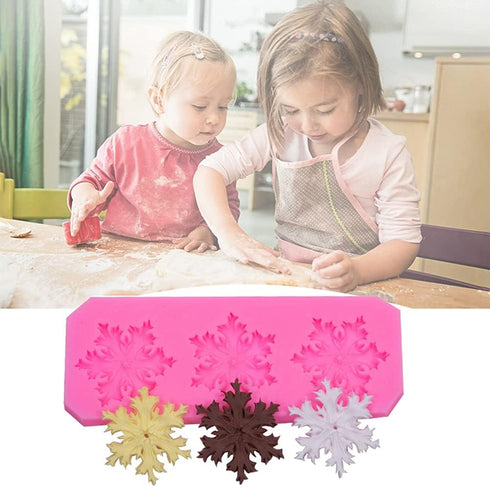 Rainmae 6 Pcs Christmas Snowflake Cake Silicone Fondant Molds, 3D Snowflake Winter Frozen Party Cupcake Topper Decorating Tools, Silicone Chocolat...