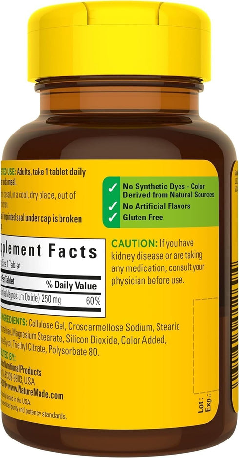 Nature Made Magnesium Oxide 250 mg, Dietary Supplement for Muscle, Heart, Bone and Nerve Health Support, 100 Tablets, 100 Day Supply (Pack of 2)...
