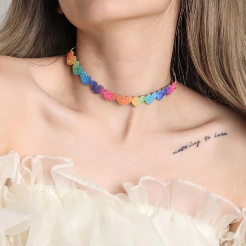 Choker Necklace For Women Rainbow Heart Stars Butterfly Neck Necklace Y2k Necklace Birthday Party 80s Ball Valentine's Day Jewelry Accessories...