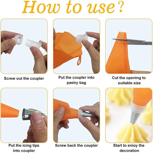 Piping Bag and Tips Set Reusable Cake Decorating Kit Tools, 14 Frosting Tips and Silicone Pastry Bag,3 Icing Smoother, 2 Couplers,1 Bag Tie for Cu...