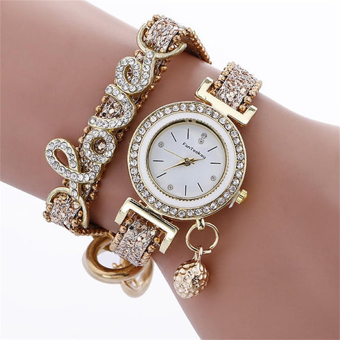 CdyBox Women Wholesale 6 pack Love Printed Bracelet Watches Set Lot Diamond Wrap Around Cuff Quartz Wrist Watch for Ladies Girls...