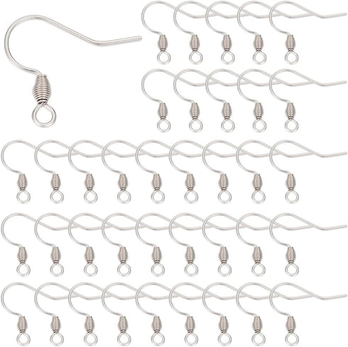 SUNNYCLUE 1 Box 300Pcs Stainless Steel Earring Hooks Bulk French Hook Earring Wires Fishhook Earring Hooks with Coil Fish Earwire Findings for Jew...