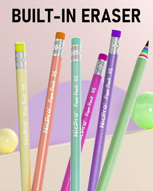 Nicpro 24PCS Pencils #2, HB Rainbow Color Paper Pencils, Pre-Sharpened Wood-Cased Cute Pencils, Anti-Break Graphite Pencil with Eraser for Student...