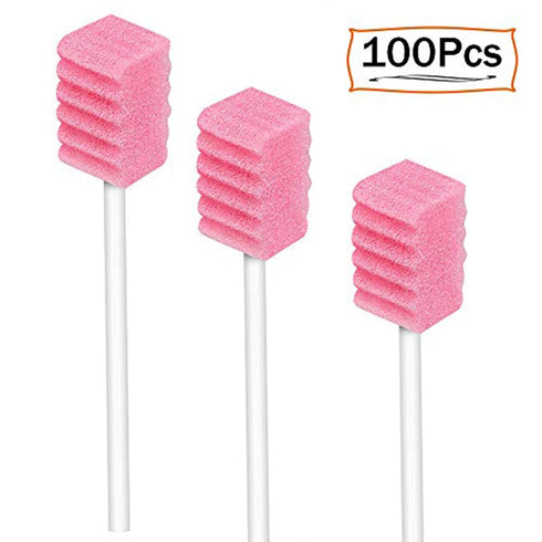(100 Pack) Disposable Oral Swabs, Sterile Dental Sponge Swabsticks Unflavored for Mouth & Gum Cleaning - Sponge and Paper rod....